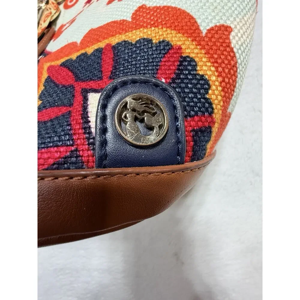 Spartina 449 Waving Mermaid Flower Pattern Leather Linen Tote Purse Shoulder Bag